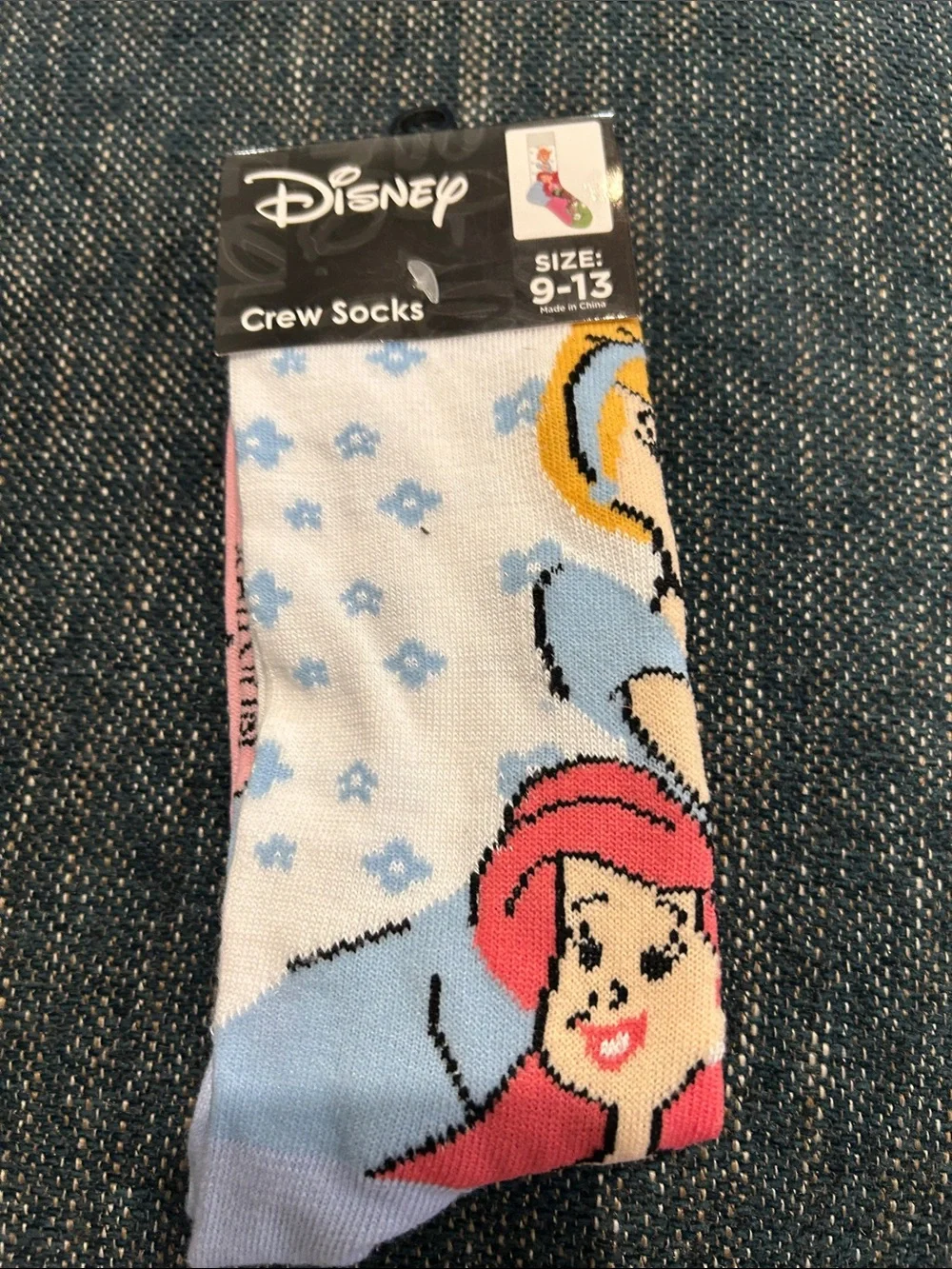 Disney Ariel Crew Socks - Pink, Light Blue, Yellow